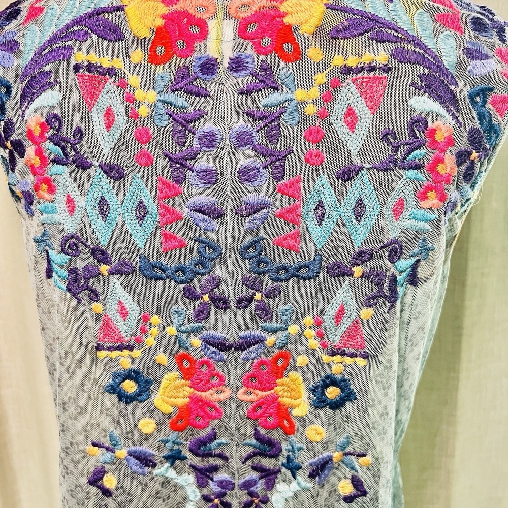 Johnny Was BIYA Rhandi Mesh Dress Floral Embroidered Sleeveless NO Slip Medium - Picture 4 of 10